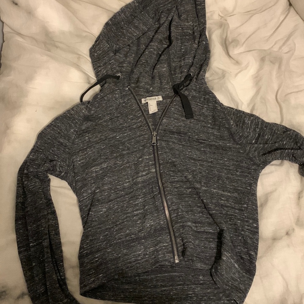 heather black crop zip up
